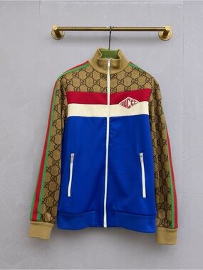 🚩steal Gucci Blue, Tan, Red & Green Monogram Track Jacket